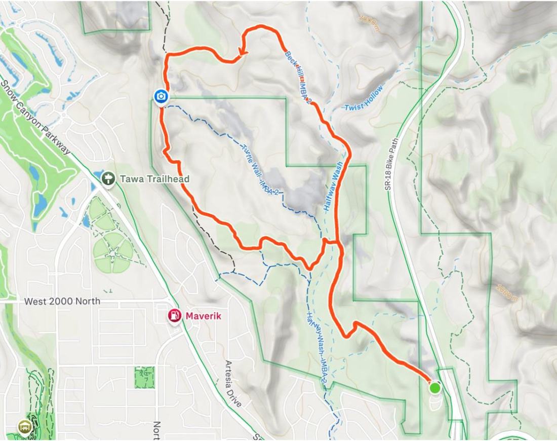 Map of Chuckwalla Loop: from the Chuckwalla Trailhead on Highway 18 the route runs north through Halfway Wash and over Beck Hill, then returns south along the Paradise Rim.
